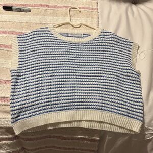 Blue and White Striped Women's Short Sleeve Top